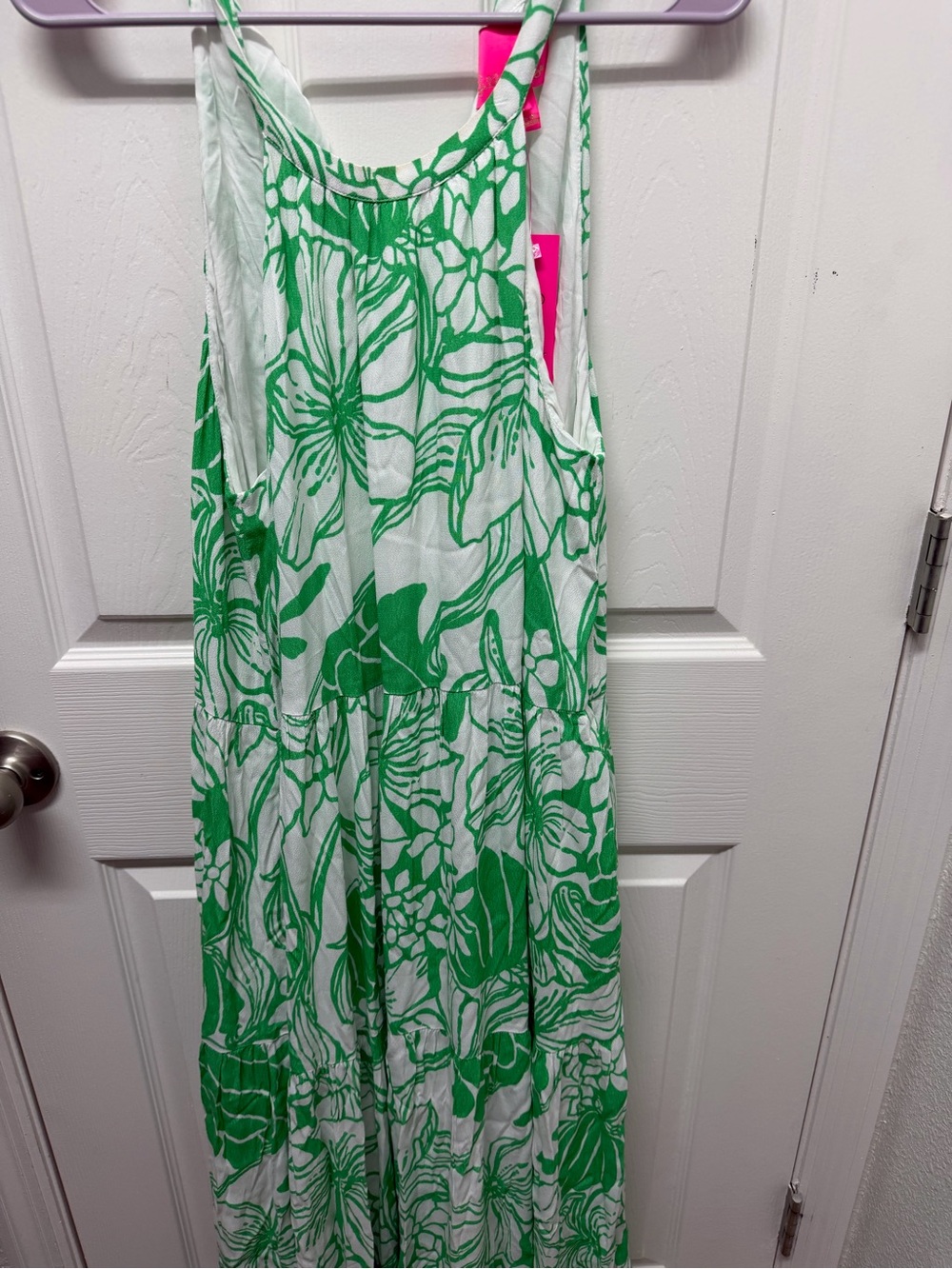 Lilly Pulitzer White Maxi Dress with Green Floral Print